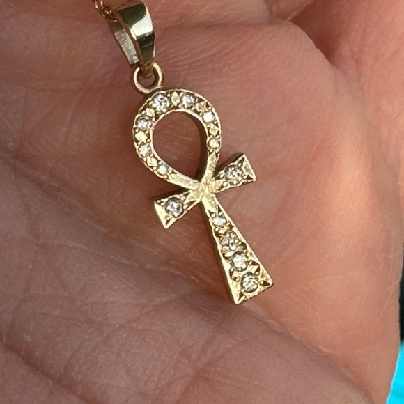 14k yellow gold Logan Hollowell diamond eternal ankh cross pendant - Picture 7 of 7